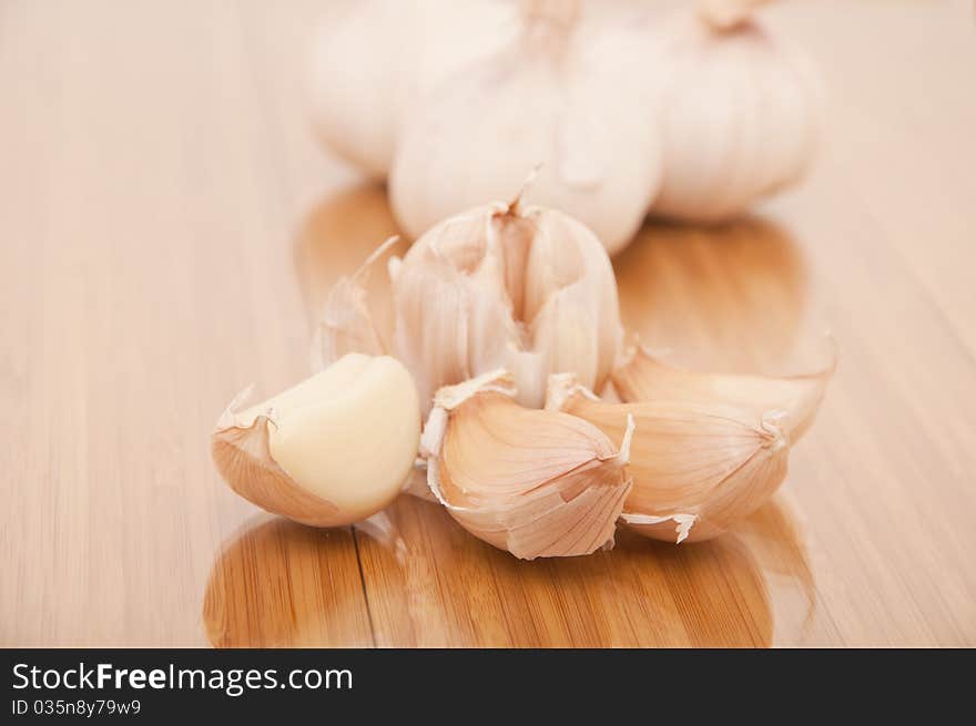 Garlic vegetable closeup isolated on white background