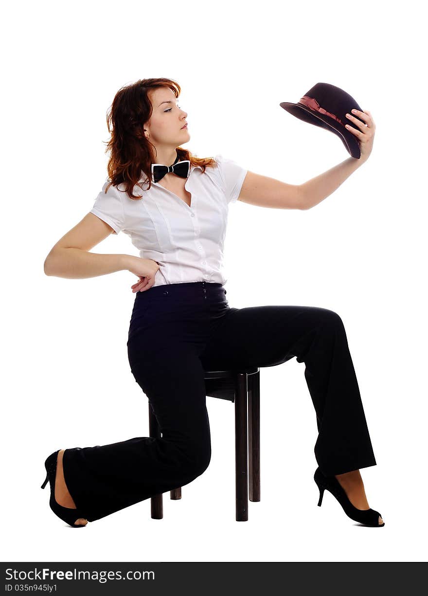 A portrait of a young woman with a brown hat. A portrait of a young woman with a brown hat