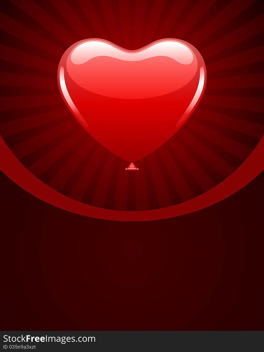 Heart as air balloon with ribbon Valentine's day background