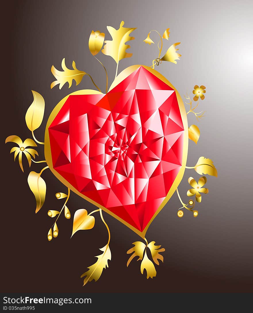 Golden Heart With Ruby