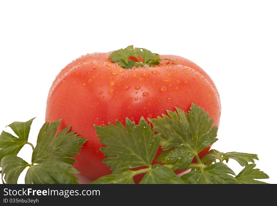 Tomato and parsley isolated on the white