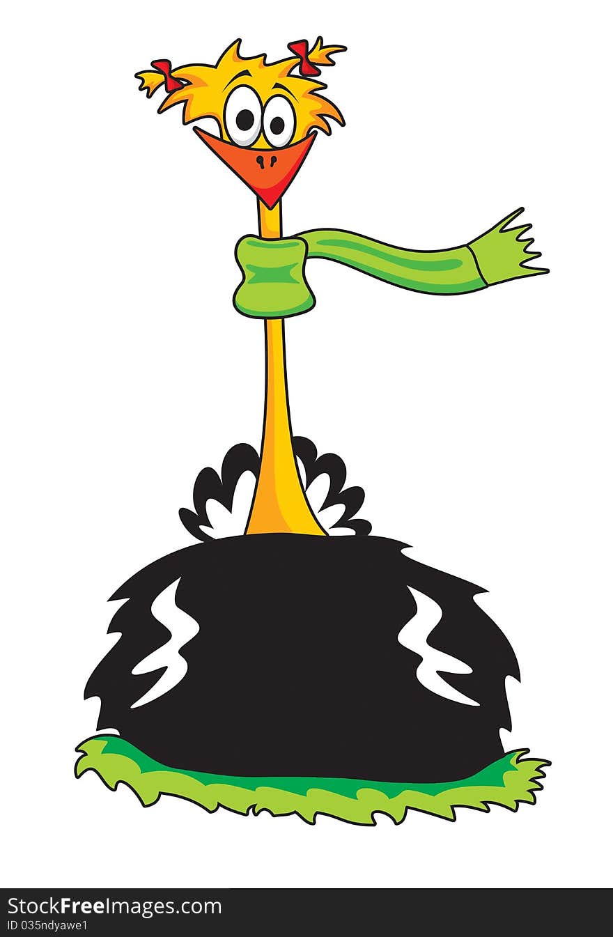 Happy looking ostrich laying eggs. The weather is a bit cool for this time of the year so the scarf is absolutely necessary. Vector file as .eps usable both in Adobe Illustrator and Corel Draw. Happy looking ostrich laying eggs. The weather is a bit cool for this time of the year so the scarf is absolutely necessary. Vector file as .eps usable both in Adobe Illustrator and Corel Draw.