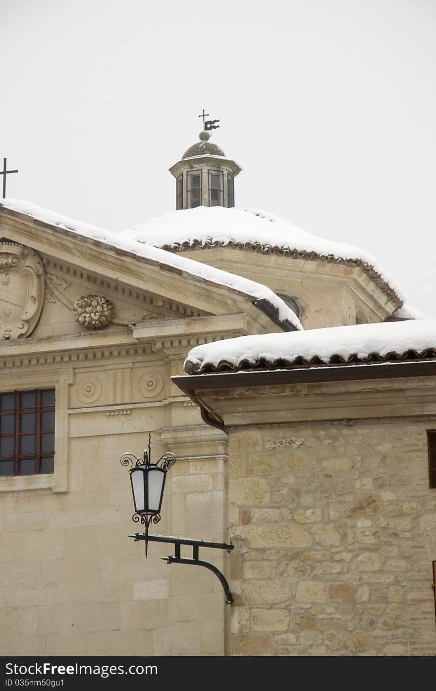 Detail of a church in the snow. Detail of a church in the snow