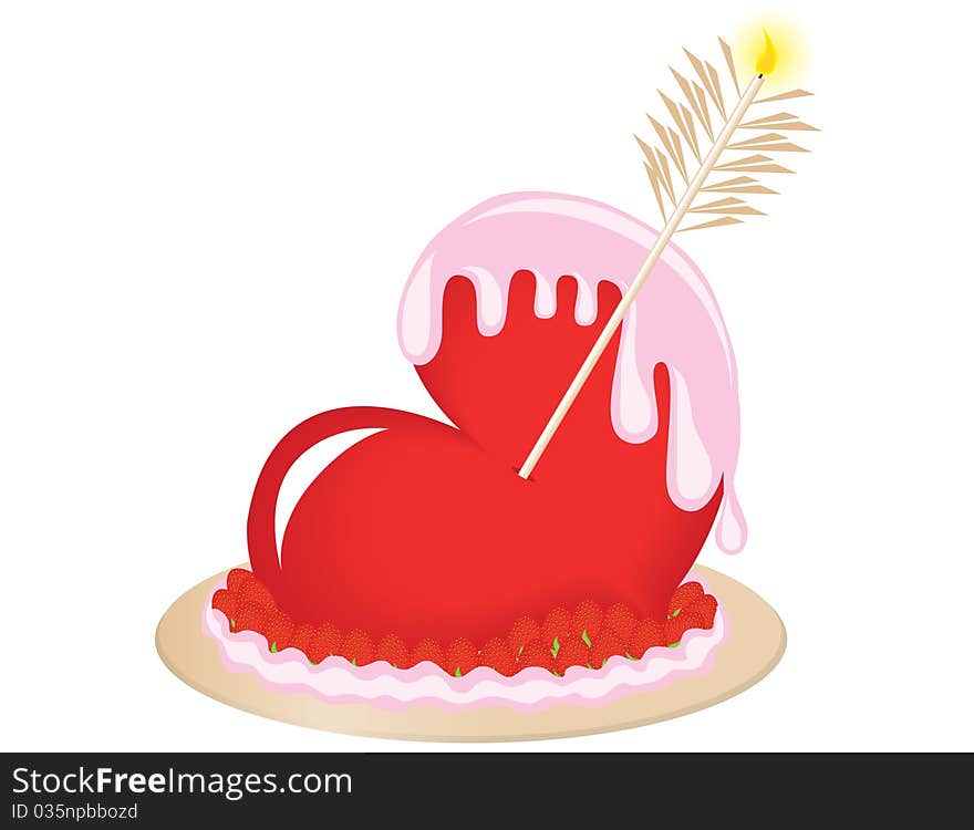 Cake as a heart with an arrow to the holiday of sainted Valentine