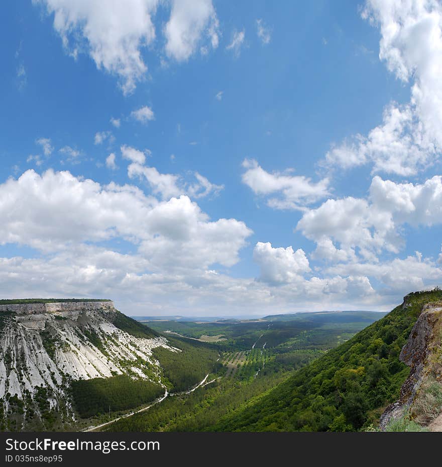 valley between two small mountains