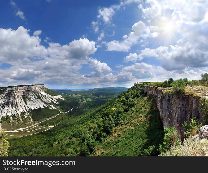 valley between two small mountains