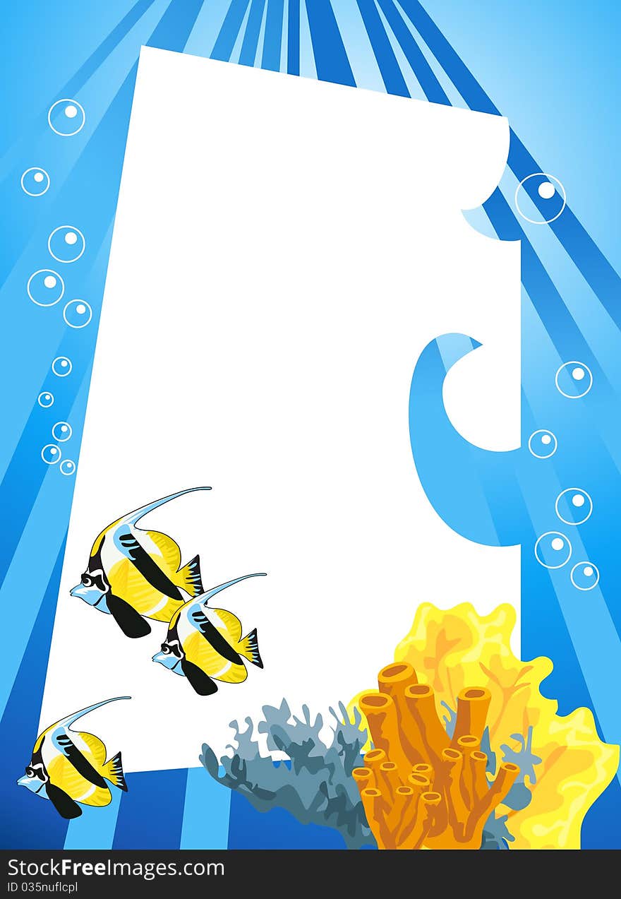 Tropical underwater scene with white space for text. Tropical underwater scene with white space for text