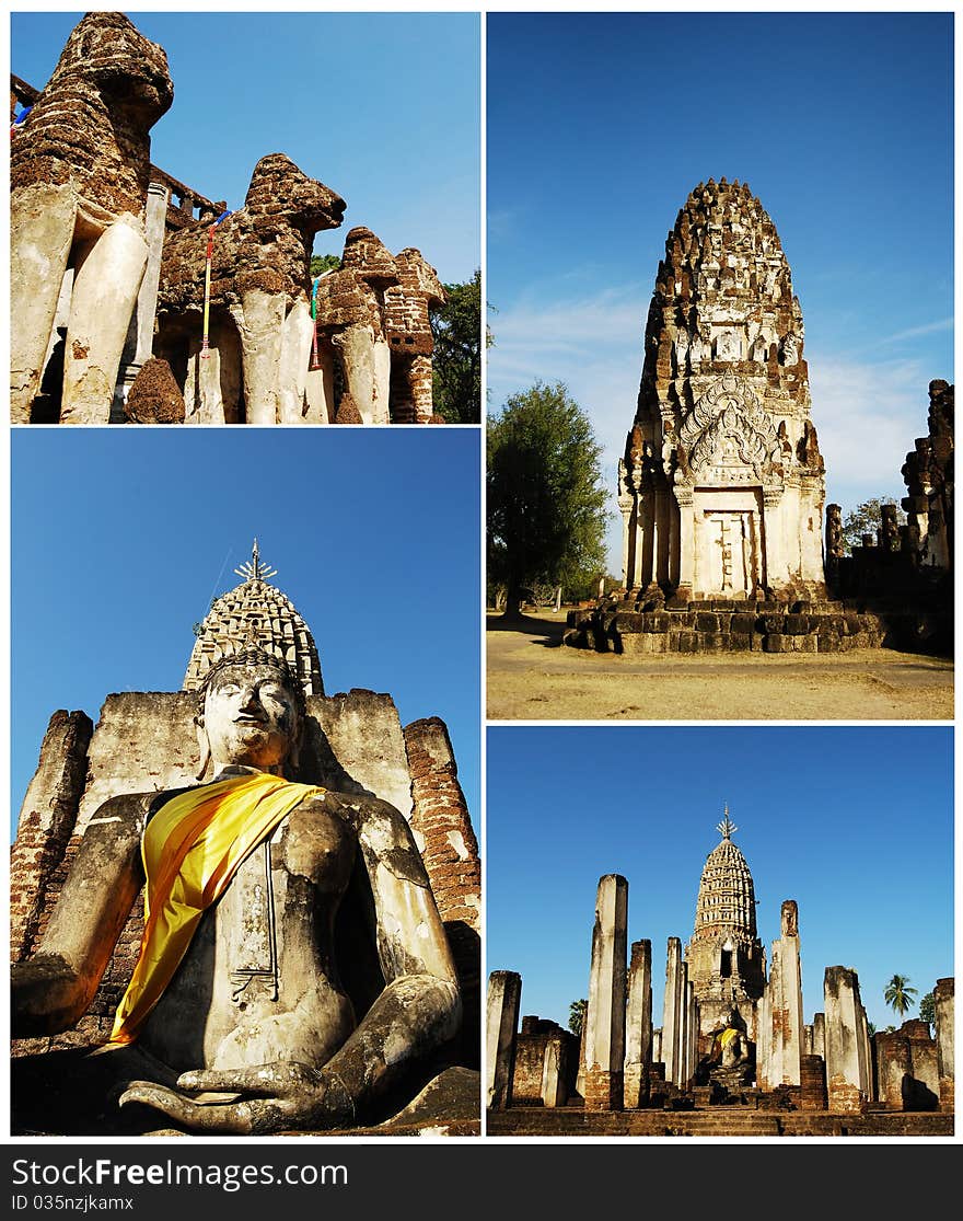 Collection of Ancient Buddha Temple in Thailand , Asia