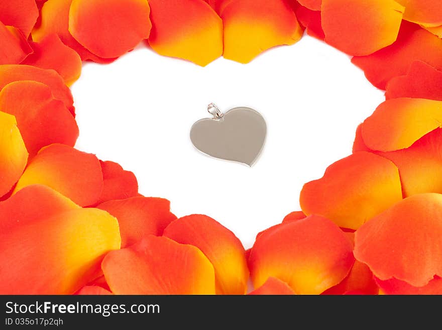 Rose Petal Heart on white background