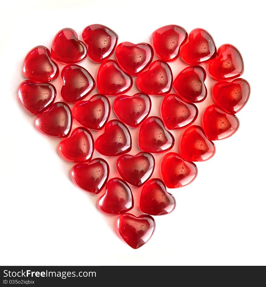 Large heart made of small glass hearts