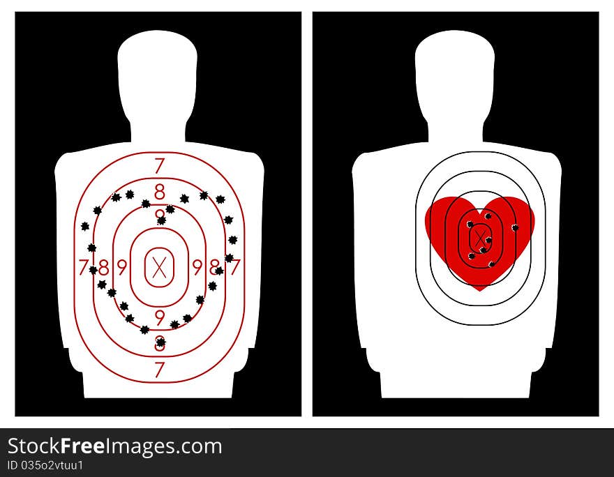 The target for shooting at a human silhouette with a heart. The target for shooting at a human silhouette with a heart