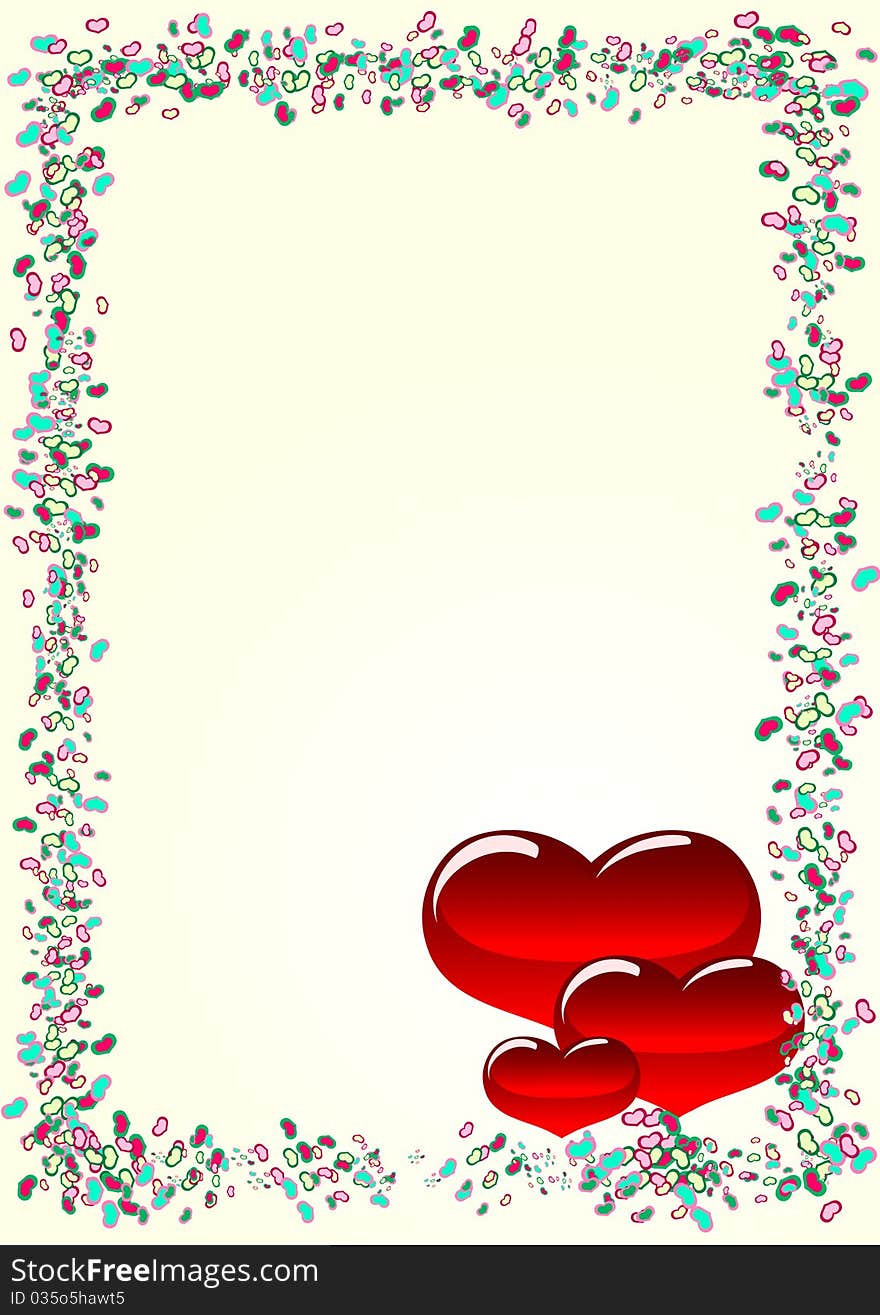 Illustration with red hearts, valentine