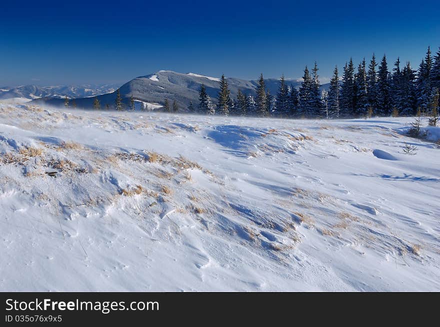 Winter landscape in mountains