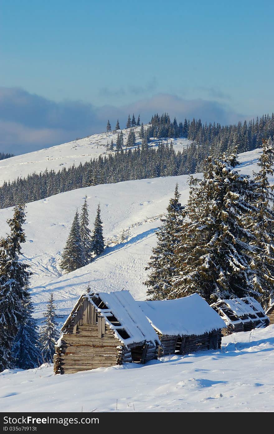 Winter landscape in mountains