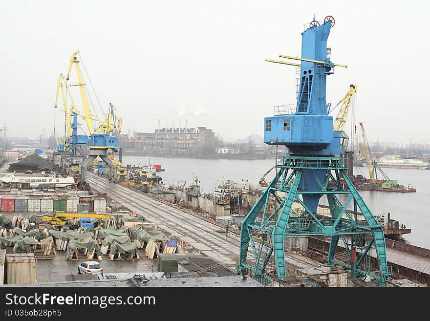 Port on a Dnipro river. Port on a Dnipro river