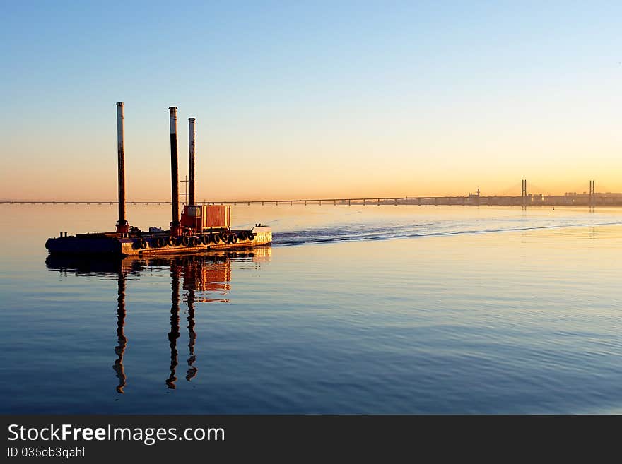 View Of Boat In Lisbon S Tagus River And