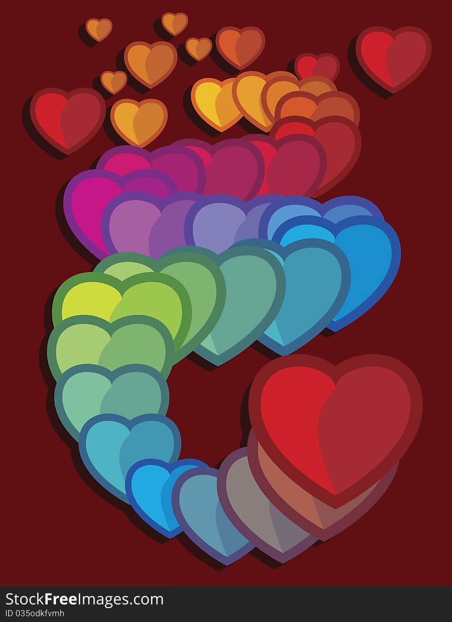 Colored hearts, abstract art illustration