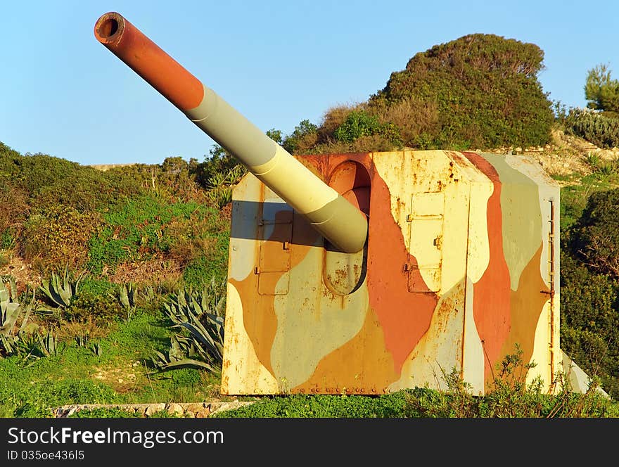 Cannon battery in a coastal defense line