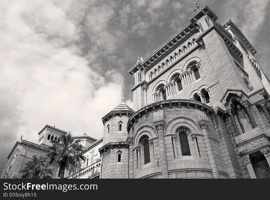 Saint Nicholas Cathedral in Monaco. Sepia.