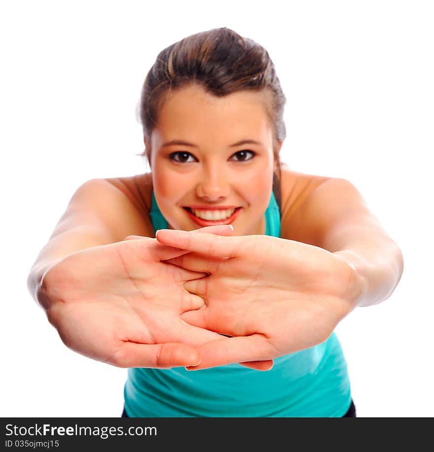 Fit attractive woman stretching