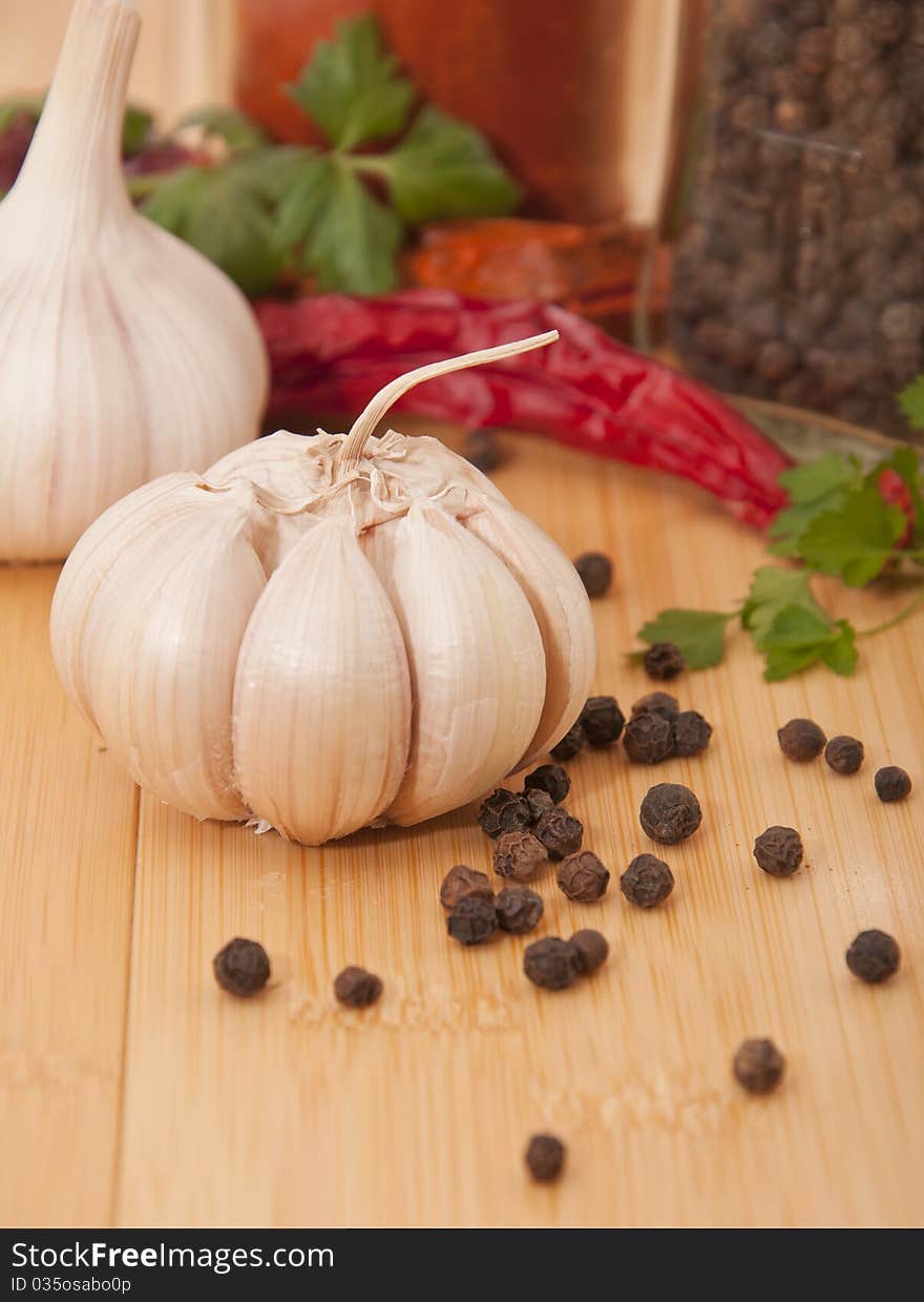 Garlic and pepper with other spices