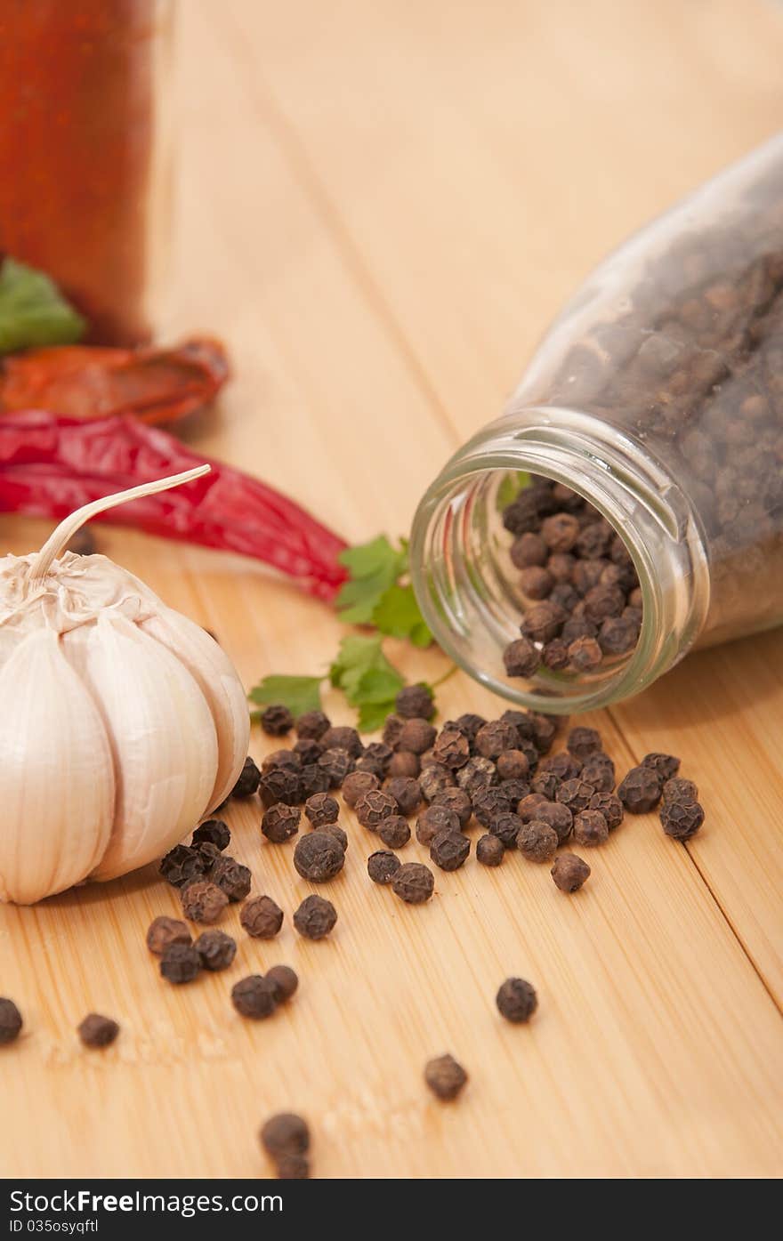 Garlic and pepper with other spices