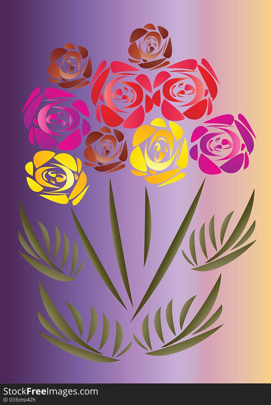 A bouquet of nine multi-colored roses