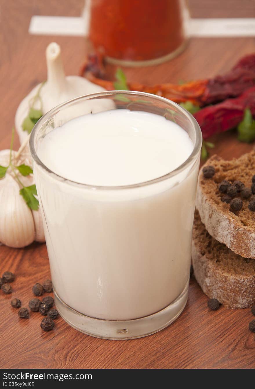 Milk and black bread for the table