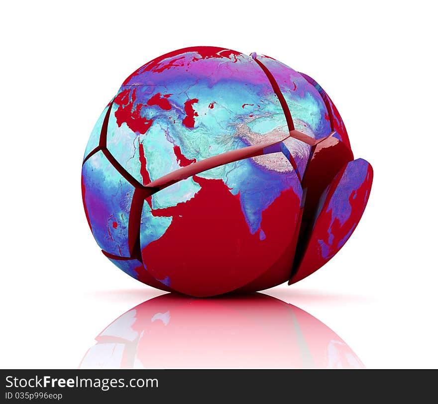 3d illustration of earth destroyed to peaces. 3d illustration of earth destroyed to peaces