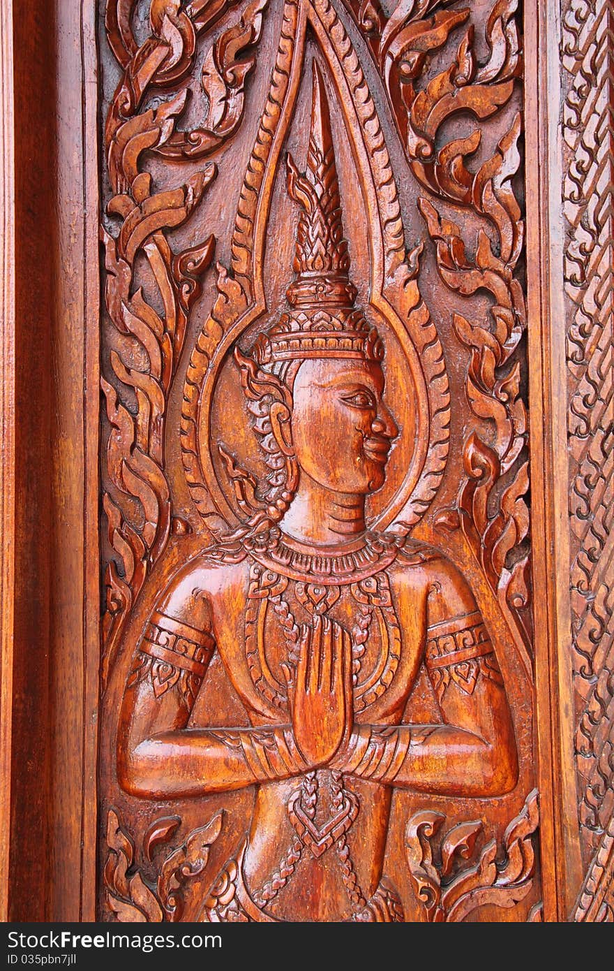 Thai Engraving wood in window ,Thailand