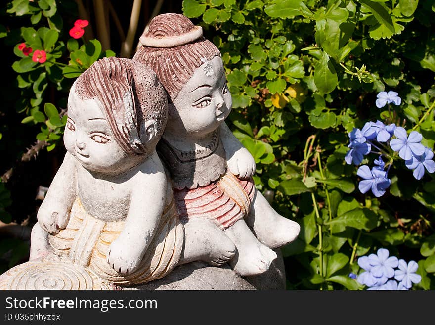 Clay sculpture children taken form provided central courtyard garden. Clay sculpture children taken form provided central courtyard garden.