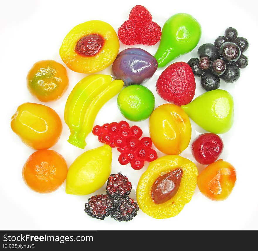 Marmalade gelatin fruits dessert covered with sugar isolated