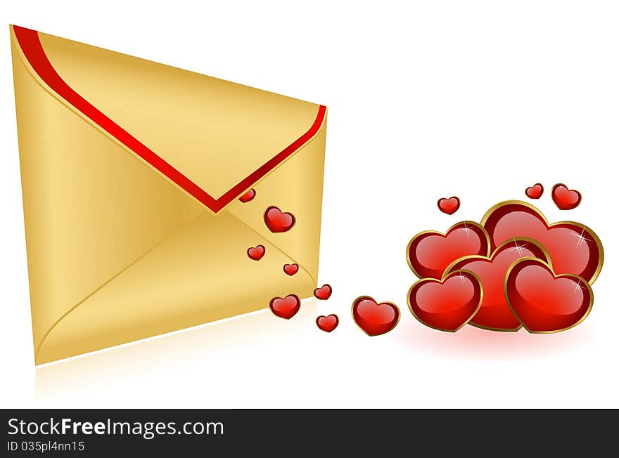 Celebratory envelope with red hearts