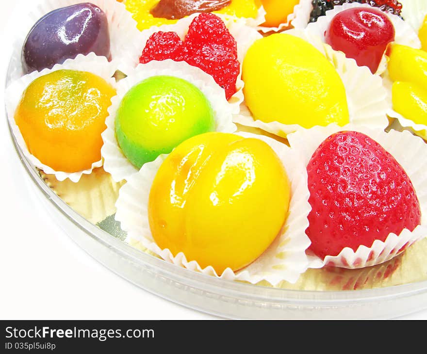 Marmalade gelatin fruits dessert isolated