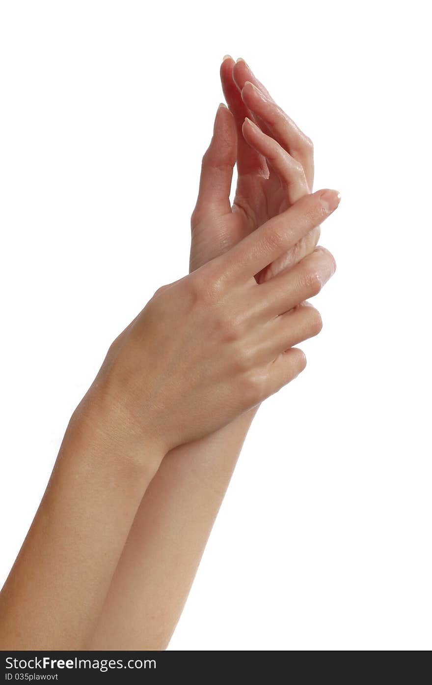 Women's hand on white isolated