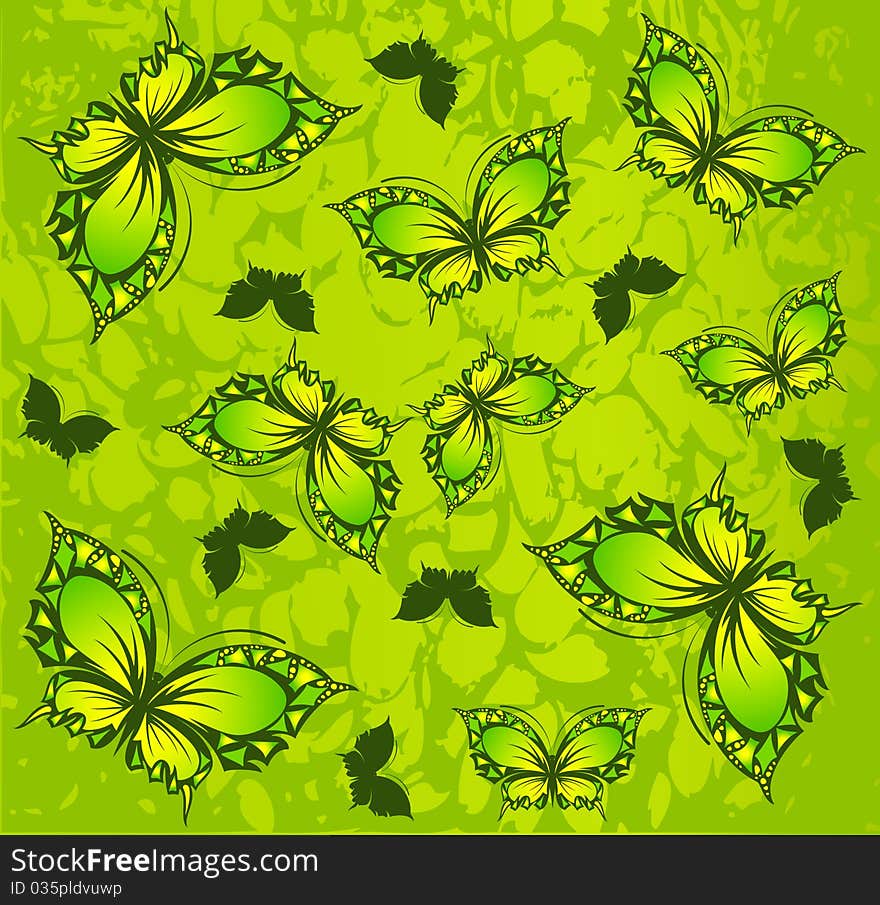 Abstract background with tropical butterflies