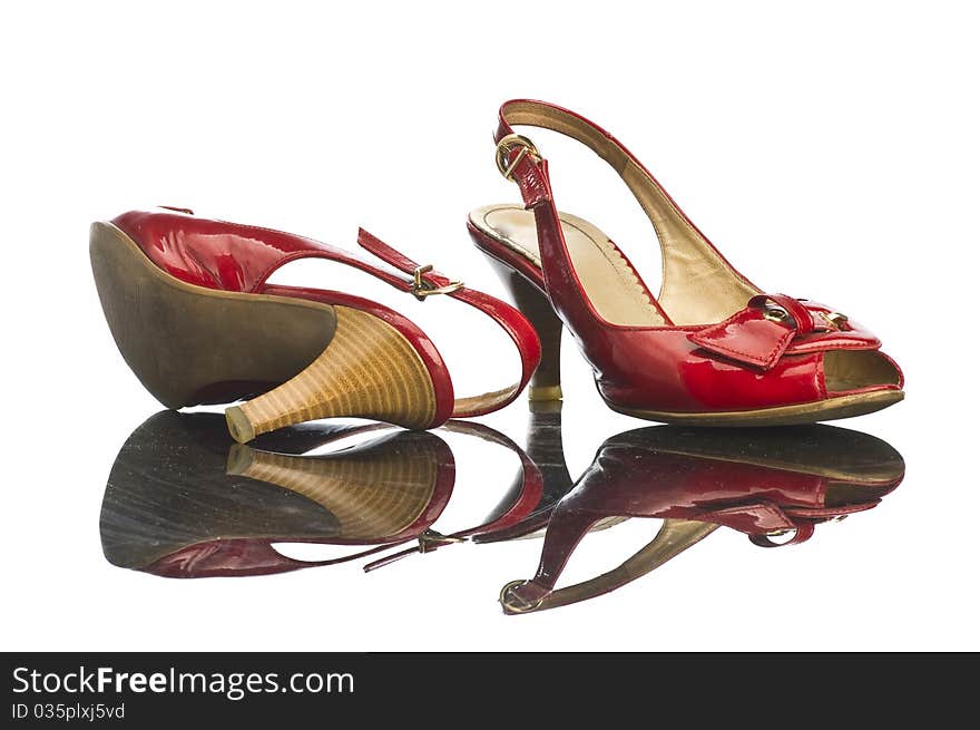 Red shoe on white background isolated