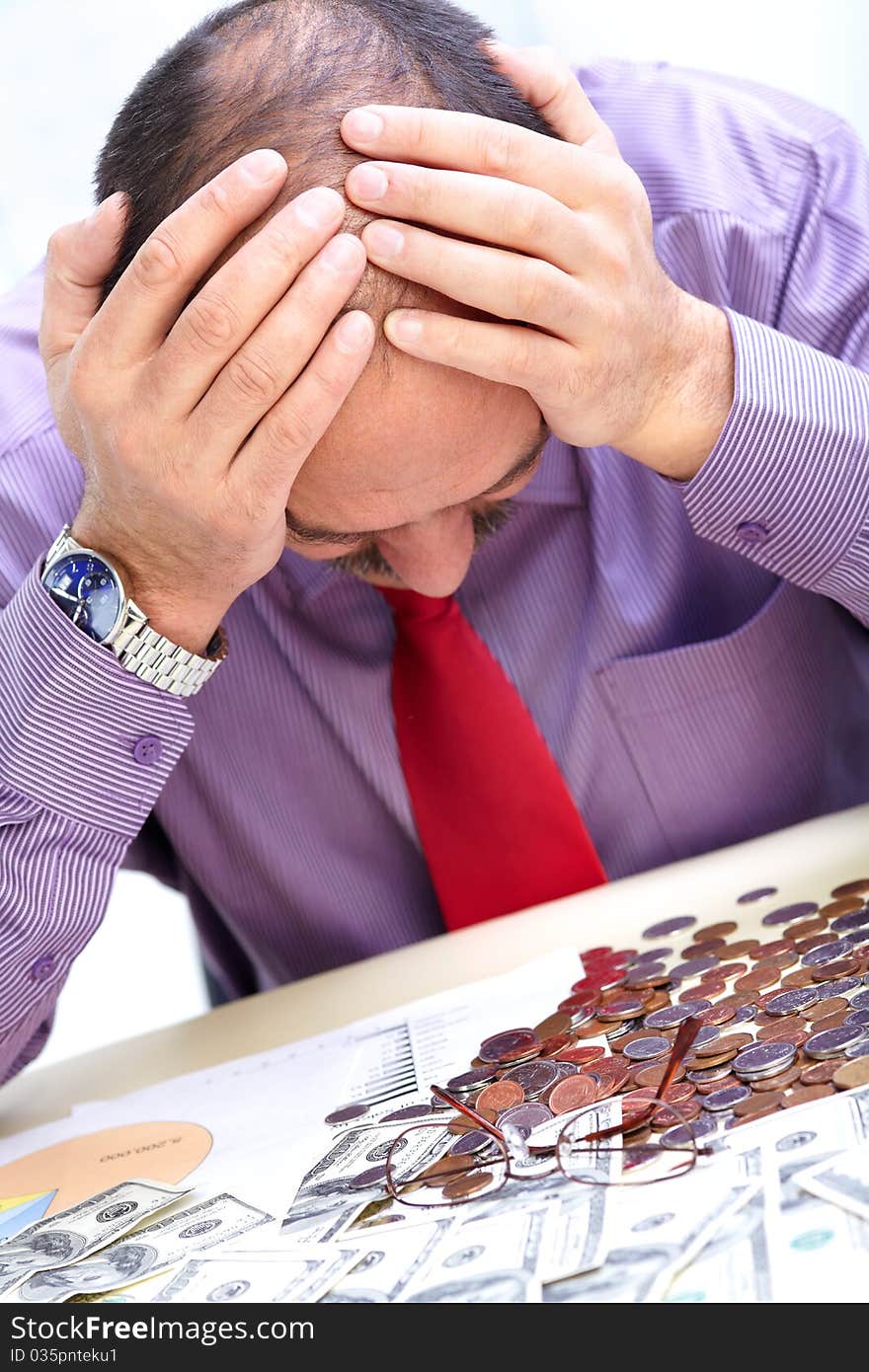 Businessman with cash, money, bills, coins. Businessman with cash, money, bills, coins