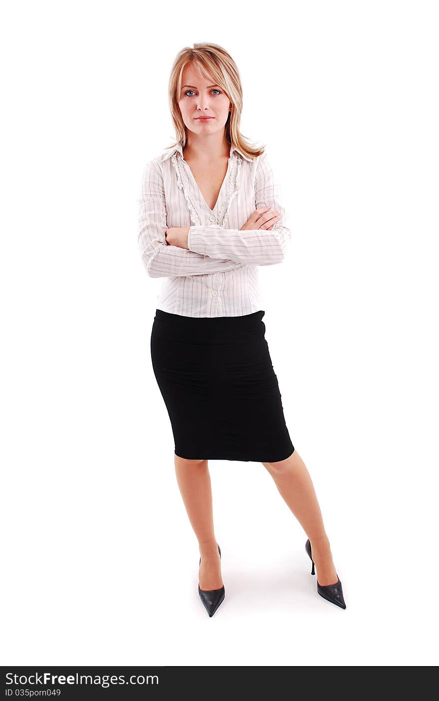 Young business woman. Isolated over white background