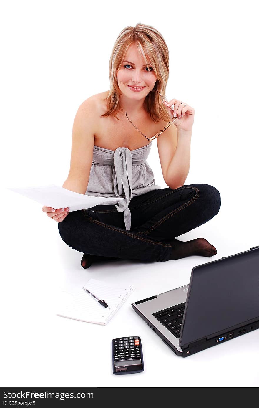 Beautiful young girl working on laptop