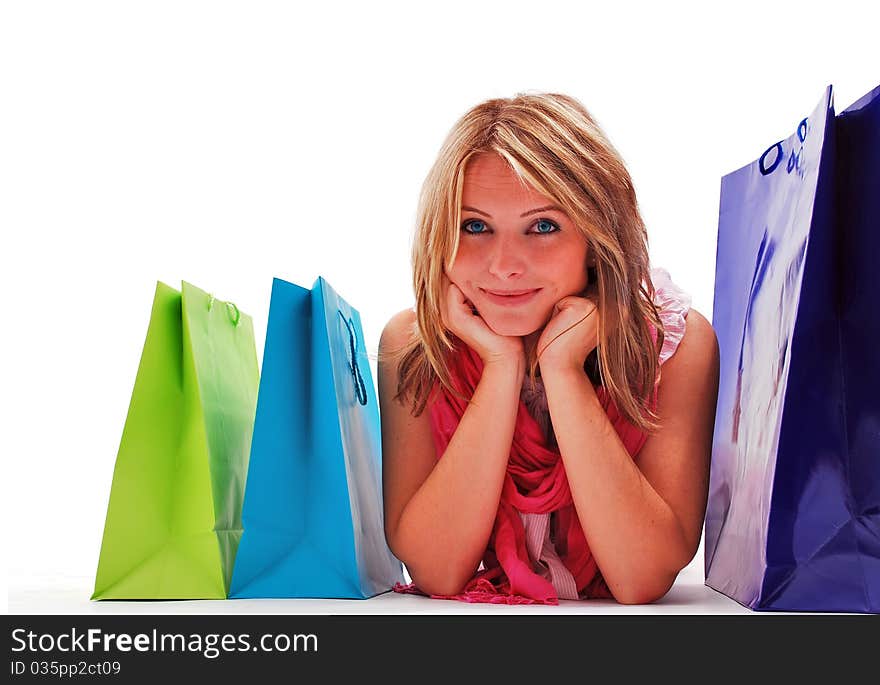 shopping girl isolated on white background