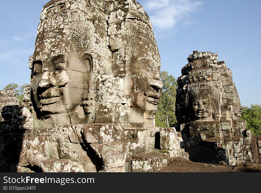 A bayon face at Angkor, Siem Reap, Cambodia. A bayon face at Angkor, Siem Reap, Cambodia.