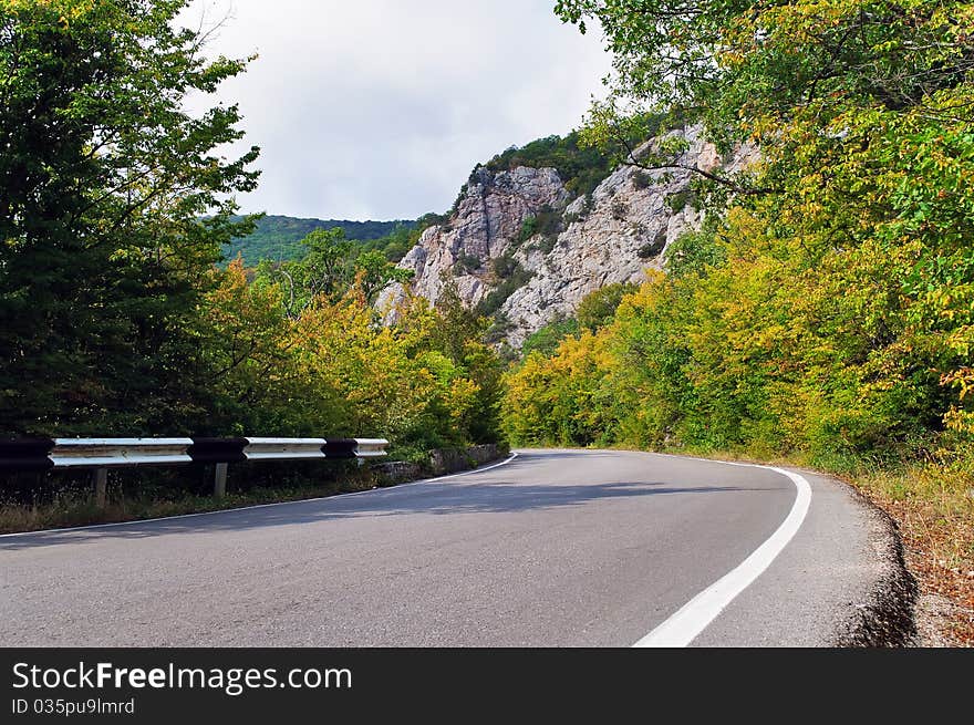 Empty road near the village of Foros in the Crimea Mountains