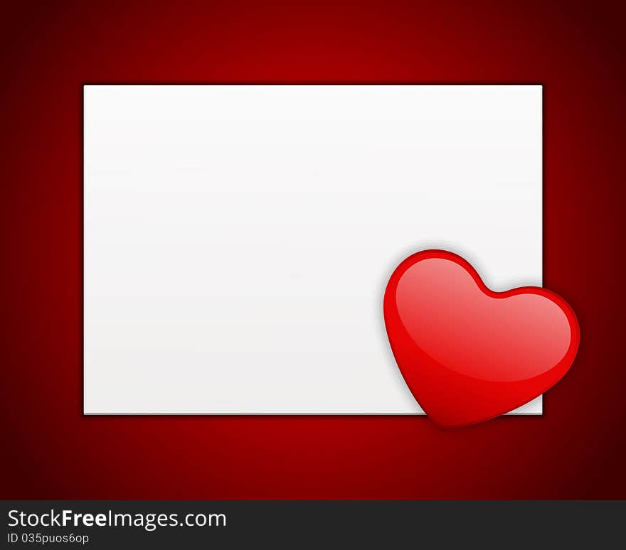 Red shiny heart shape on card Valentine's day background