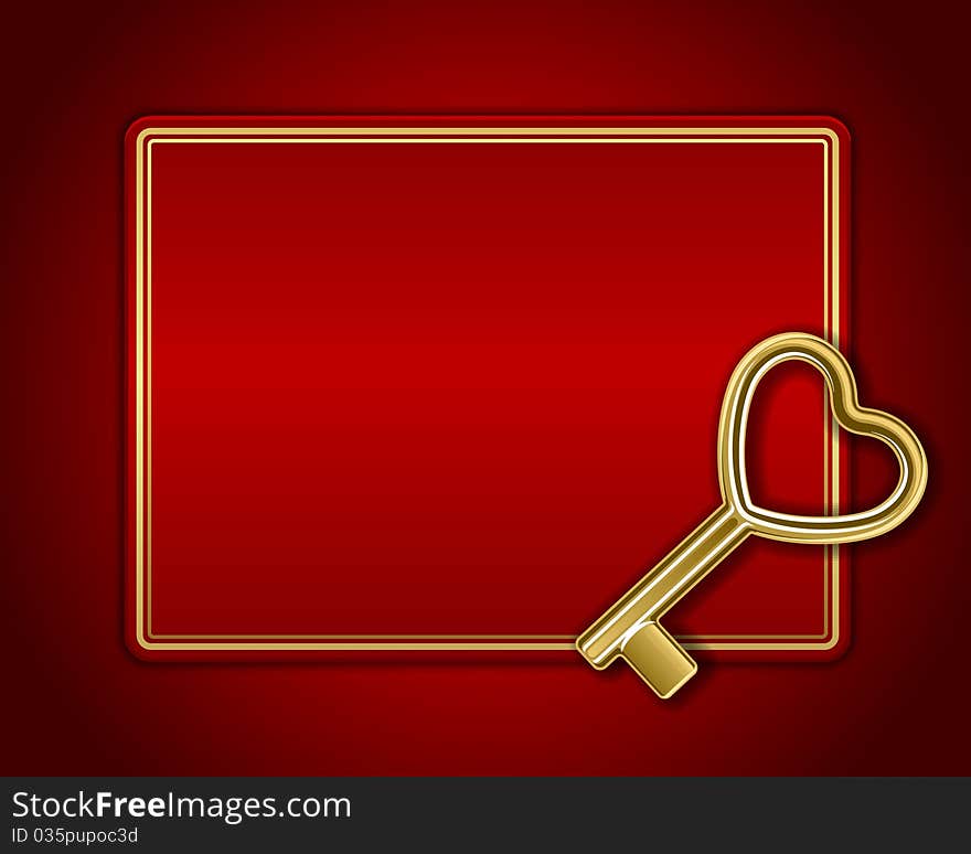 Red shiny card with key Valentine's day background