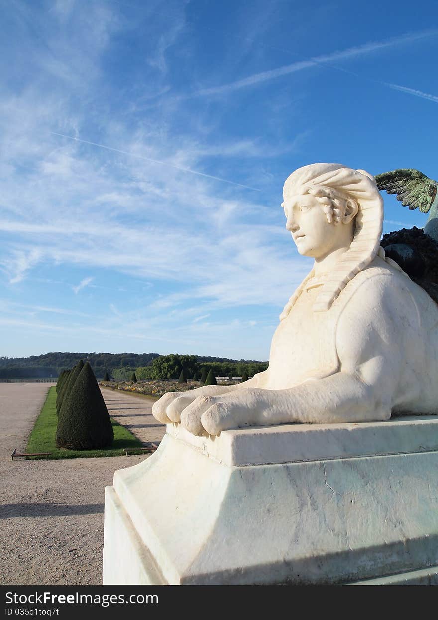 White Sphinx Statue at Versailles castle in France (vertical). White Sphinx Statue at Versailles castle in France (vertical)