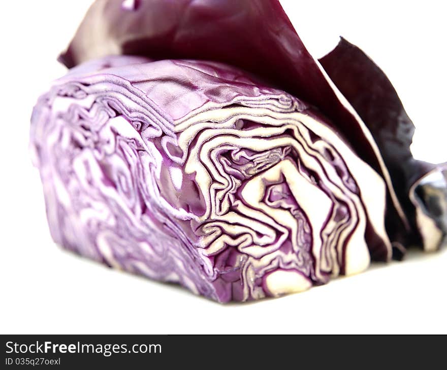 Detail of a red cabbage on a white background