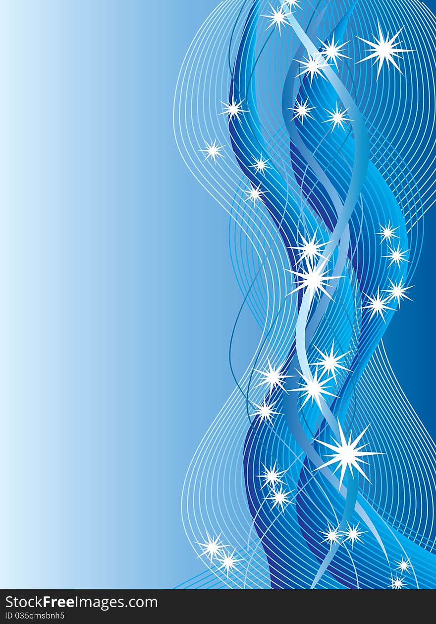 Abstract ribbons and stars on a blue background. Abstract ribbons and stars on a blue background.