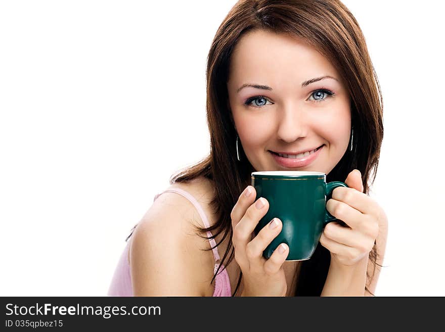 Portrait of beautiful woman drinking coffee