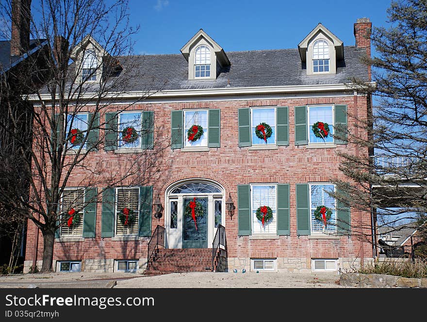 Brick Colonial Decorated For Holidays 97